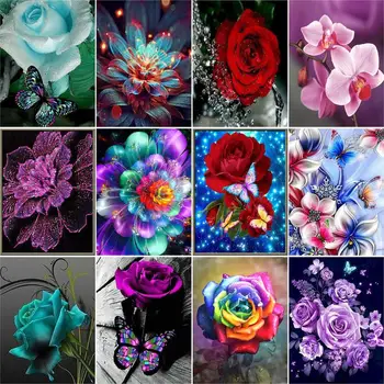 RUOPOTY 5D DIY Diamond Výšivky Kvety Motýľ Drahokamu Umenie Diamond Maľovanie Purple Rose Cross Stitch Súprava Domáce Dekorácie