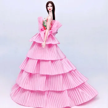Ružová Kvetinová Skladaný Módne Bábiky Oblečenie Pre Bábiku Barbie Oblečenie, Svadobné Šaty Pre 1/6 BJD Bábiky Hračky Pre Deti,