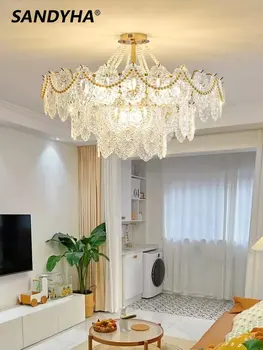SANDYHA francúzsky Luxus LED Dekoratívne Lampy Nové Jednoduché Krištáľový Luster Obývacia Spálňa Jedáleň Štúdia Byt Prívesok Svetlo