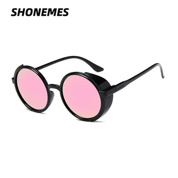 SHONEMES Steampunk slnečné Okuliare Ženy Muži Vintage Dizajn Kolo Rám, Vonkajší UV400 Zrkadlo Slnečné Okuliare Black Silver pre Unisex
