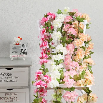 Simulácia Cherry Blossom Ratan Dekorácie Falošné Kvet Ratan Svadobné Scenérie Dvere Hlavu Dekorácie Kvet