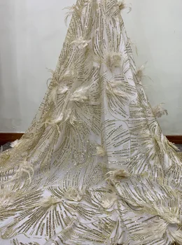 Skladom Kvalitné 1 Yard Afriky Čipky Textílie Pierko Lacné Nigérijský Voile Čipky Textílie Pre Svadobné Šaty urob si sám