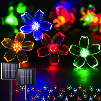 Solárne Broskyňa Kvet String Svetlo Vonkajšie Nepremokavé 60 LED Rozprávky na Čítanie Dekorácie pre Záhradný Plot Dvore Vianoce Domov Party Decor