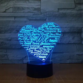 Srdce List Tvar Akrylových 3D LED Lampa Usb 7 Farebné Nočné Svetlo Spanie Osvetlenie Romantickú Atmosféru Lampy Domova