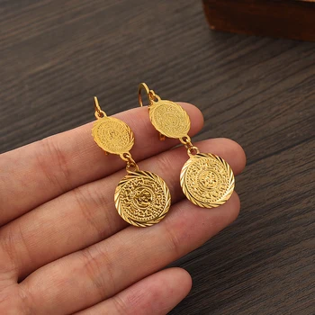 Staroveké Mince pre Arabské Ženy Zlatá Farba & Mosadz Moslimských Islamskej Náušnice Mince,Islam Dievča