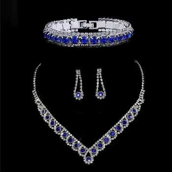 TREAZY 2021 Nové Royal Blue Crystal Svadobné Šperky Sady Drahokamu Vyhlásenie Choker Náhrdelníky Náušnice Ženy, Svadobné Šperky Sady