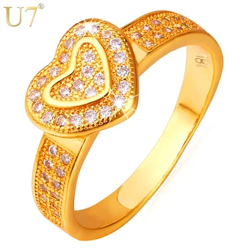 U7 Luxusné Srdce Zásnubné Prstene Pre Ženy Šperky Klasické Zlatá Farba Cubic Zirconia Kapely Svadobné Prstene Pre Lásku R391
