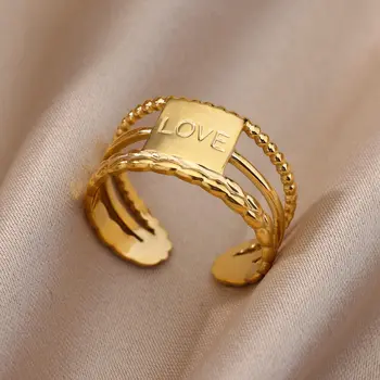 Z Nehrdzavejúcej Ocele Ľúbostný List Prstene Pre Ženy, Zlatá Farba Otvoriť Zapojenie Svadobné Party Krúžok Ženskej Módy Prst Šperky Darček