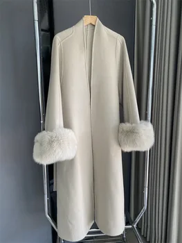 Zimný Kabát Pre Ženy Jeseň Teplou Farbou Cashmere Dlhé Vlny Zmesi Kabát Žena Bežné Kabát Premium Dámske Vrchné Oblečenie