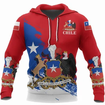 Čilský Mužov s Kapucňou, Plus Veľkosť Oblečenie Čilský štátny Znak Vytlačené pouličnom O Krk Mikina Nadrozmerné pánske Top