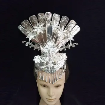ženské miao oblečenie strieborné hlavy dekorácie miao klobúk menšiny tanec príslušenstvo menšiny cosplay hlavu nosenie