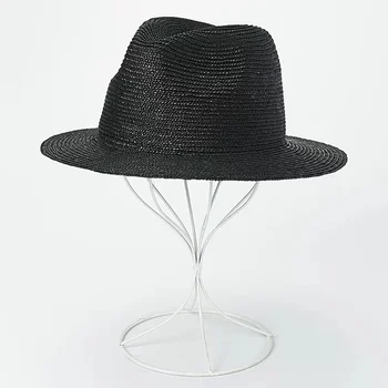 Ženy Panama Slamený Klobúk Fedora Pláži Dovolenku Široký Okraj Clonu Bežné Slnko Čiapky Pre Mužov Sombrero 2022 Summer Black Hat Vysokej Kvality